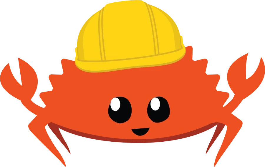The Rust mascot Ferris who is a crab in a hard hat.